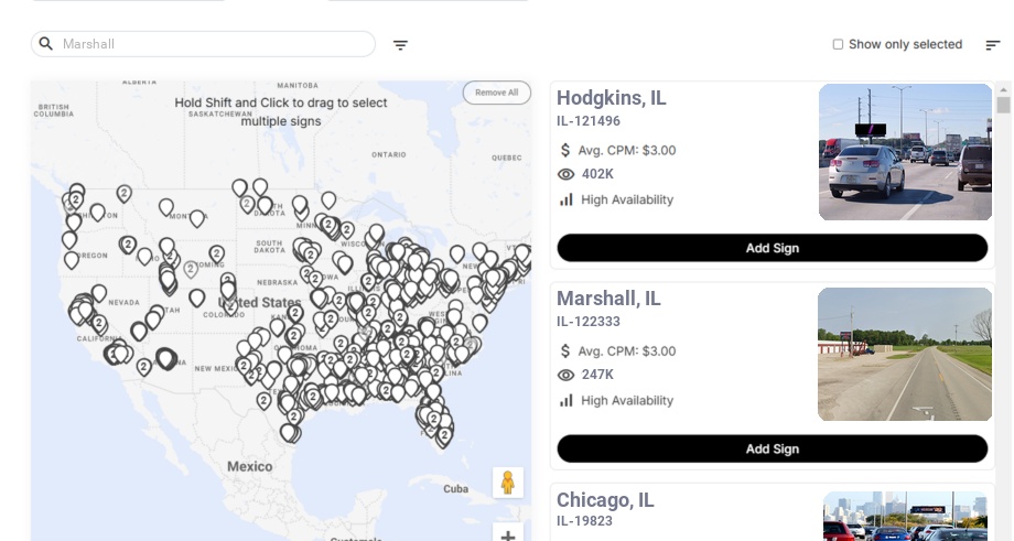 Billboard advertising in Marshall Il, Illinois - Choose your favorite location