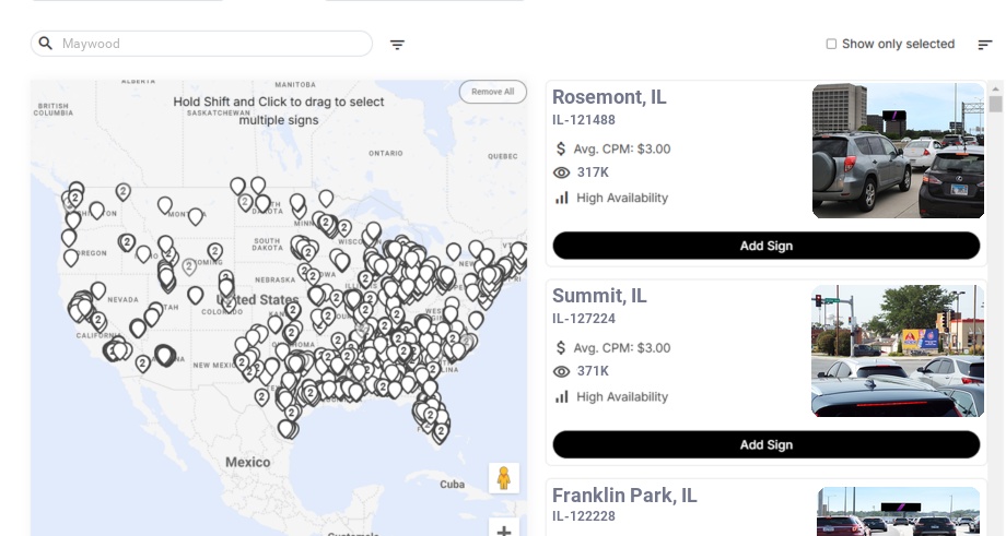 Billboard advertising in Maywood Il, Illinois - Choose your favorite location