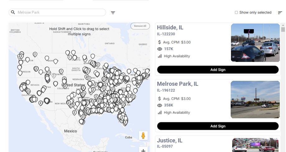 Billboard advertising in Melrose Park Il, Illinois - Choose your favorite location