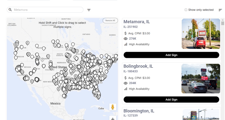 Billboard advertising in Metamora Il, Illinois - Choose your favorite location