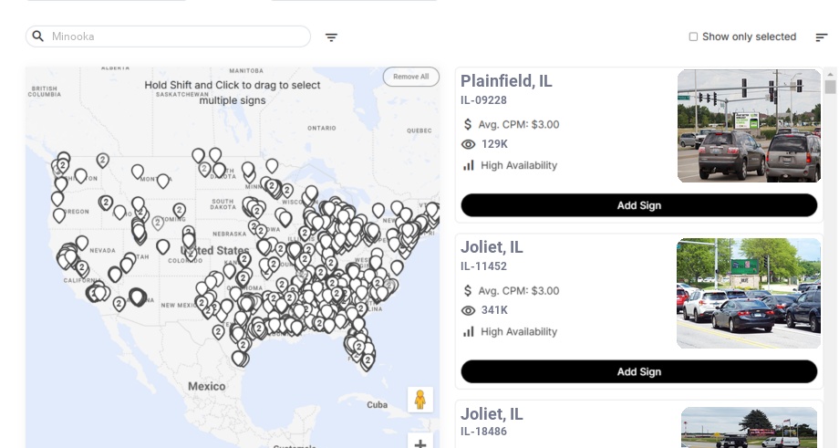 Billboard advertising in Minooka Il, Illinois - Choose your favorite location