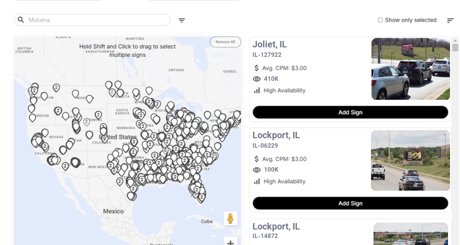 Billboard advertising in Mokena Il, Illinois - Choose your favorite location
