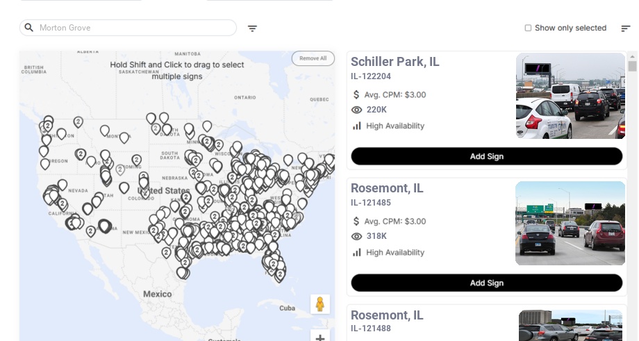 Billboard advertising in Morton Grove Il, Illinois - Choose your favorite location