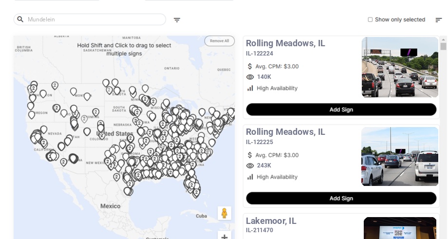 Billboard advertising in Mundelein Il, Illinois - Choose your favorite location