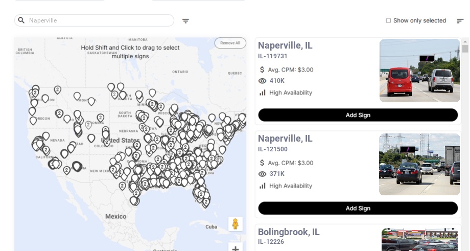 Billboard advertising in Naperville Il, Illinois - Choose your favorite location