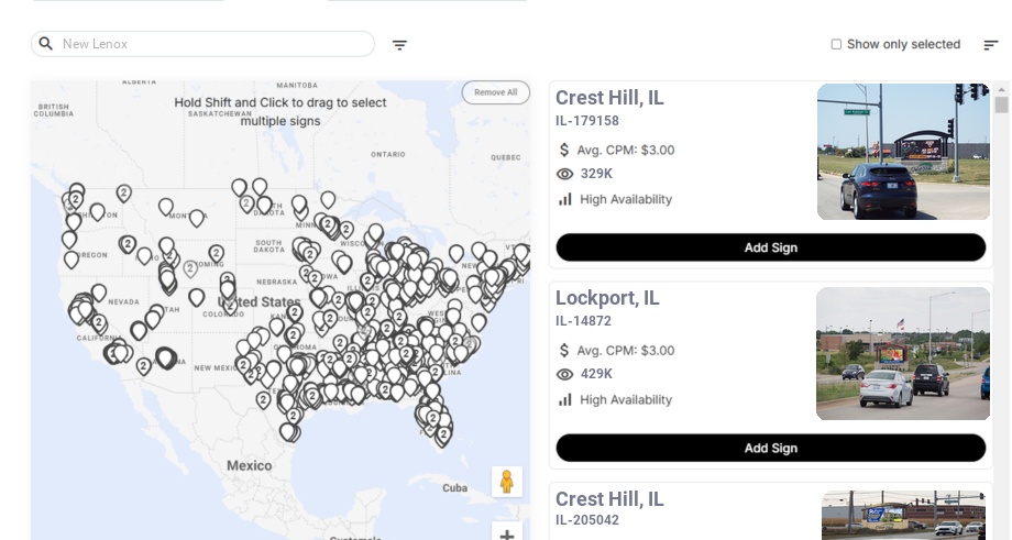 Billboard advertising in New Lenox Il, Illinois - Choose your favorite location