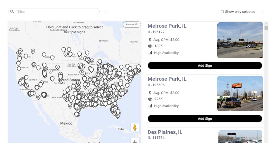 Billboard advertising in Niles Il, Illinois - Choose your favorite location