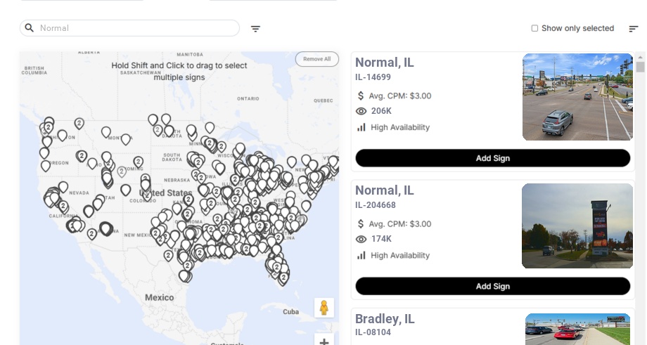 Billboard advertising in Normal Il, Illinois - Choose your favorite location