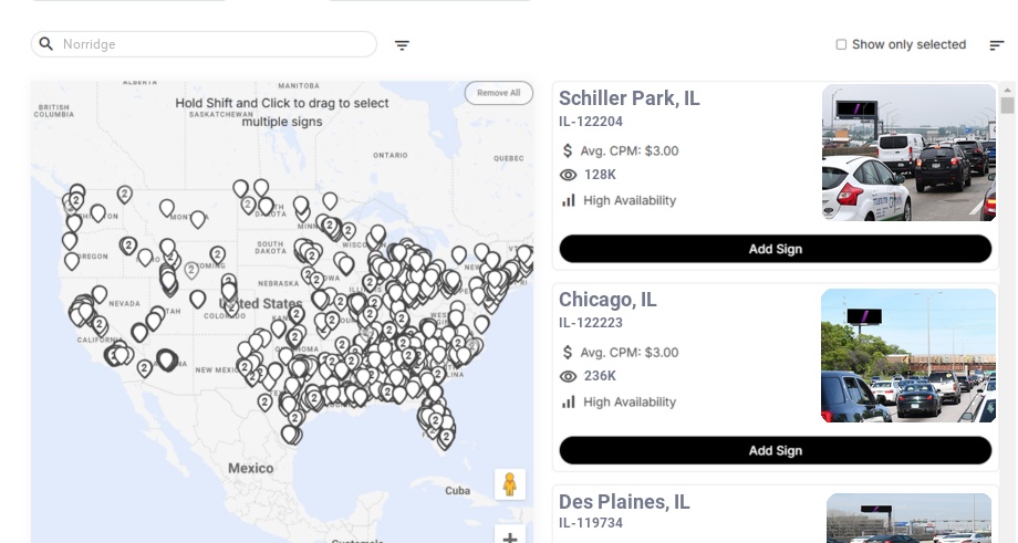 Billboard advertising in Norridge Il, Illinois - Choose your favorite location