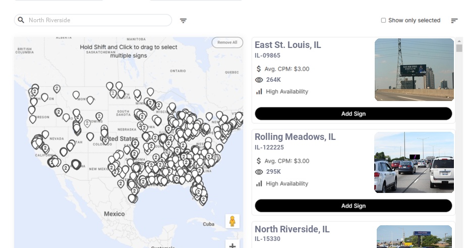 Billboard advertising in North Riverside Il, Illinois - Choose your favorite location