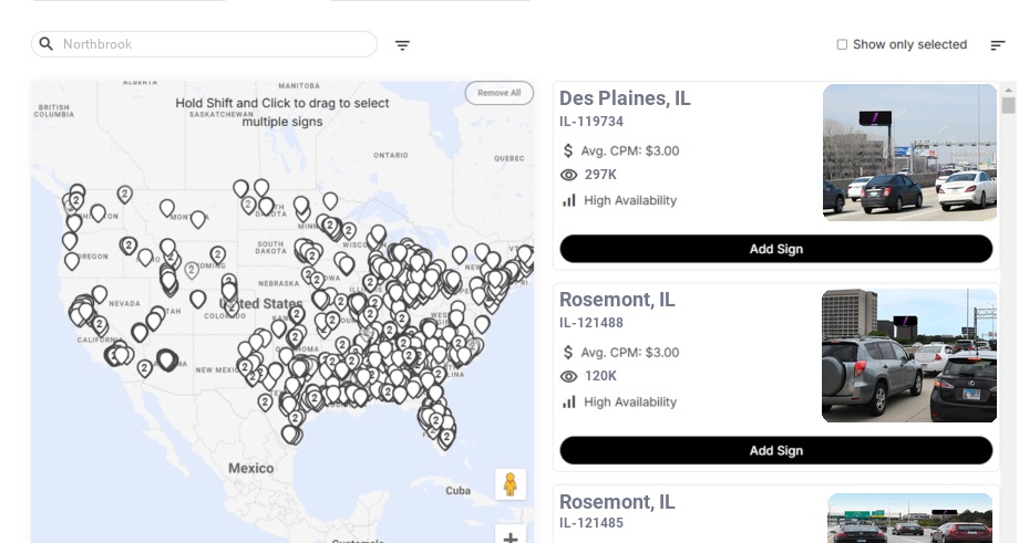 Billboard advertising in Northbrook Il, Illinois - Choose your favorite location