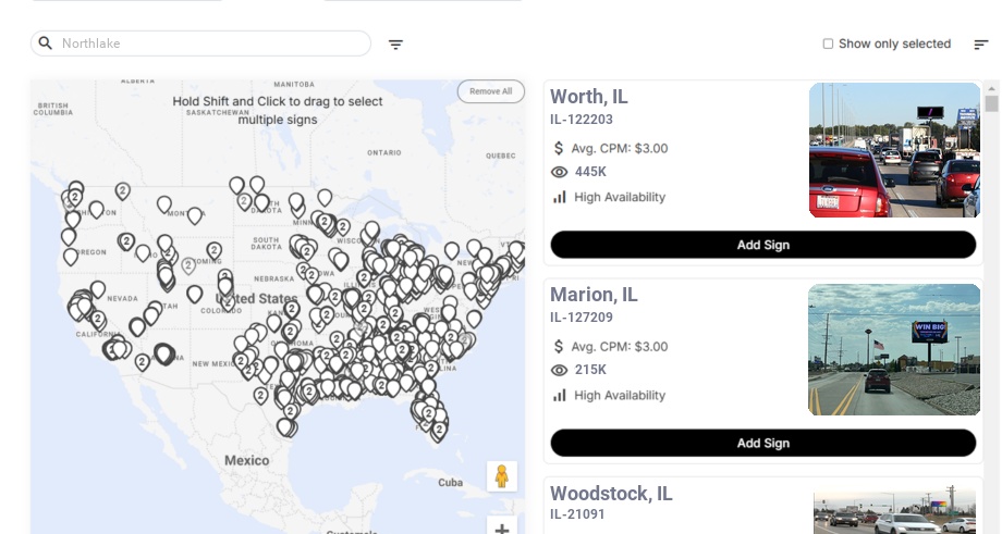 Billboard advertising in Northlake Il, Illinois - Choose your favorite location