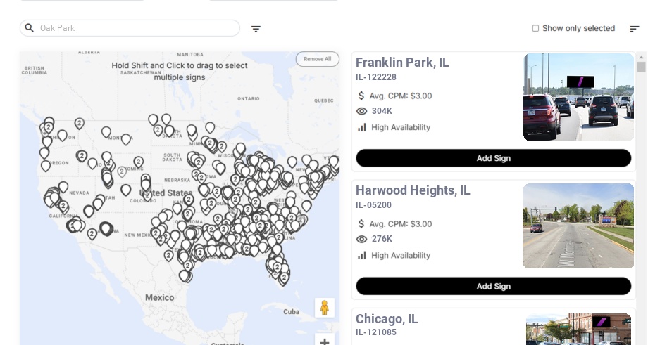 Billboard advertising in Oak Park Il, Illinois - Choose your favorite location