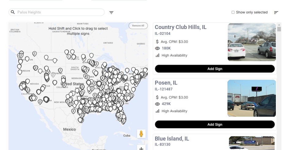 Billboard advertising in Palos Heights Il, Illinois - Choose your favorite location