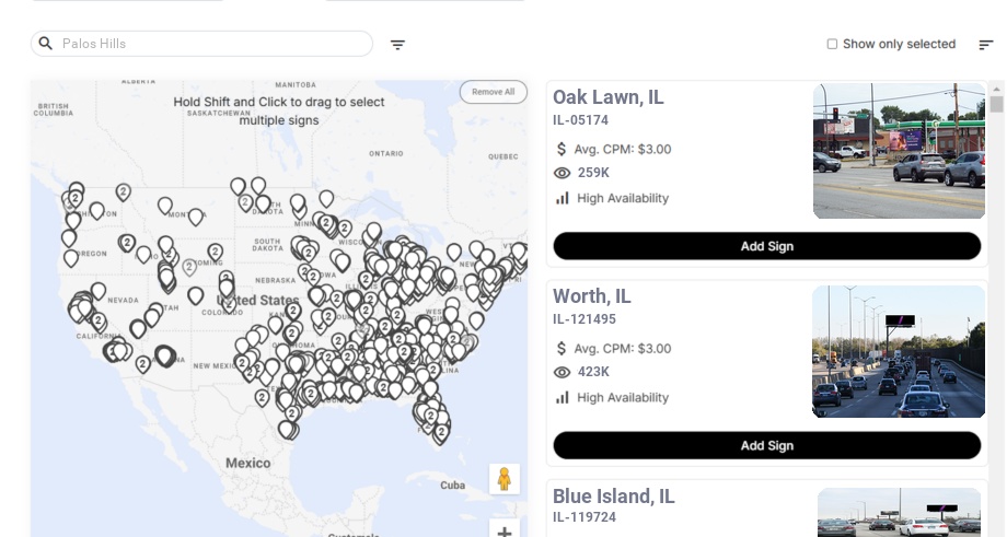 Billboard advertising in Palos Hills Il, Illinois - Choose your favorite location
