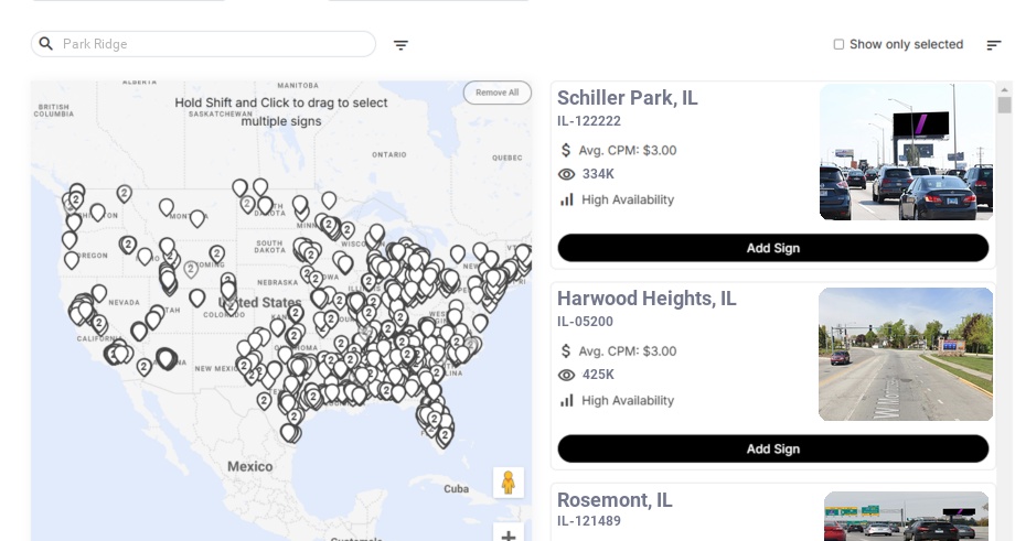 Billboard advertising in Park Ridge Il, Illinois - Choose your favorite location