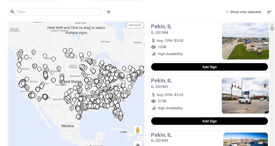 Billboard advertising in Pekin Il, Illinois - Choose your favorite location