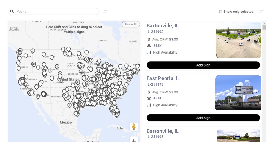 Billboard advertising in Peoria Il, Illinois - Choose your favorite location
