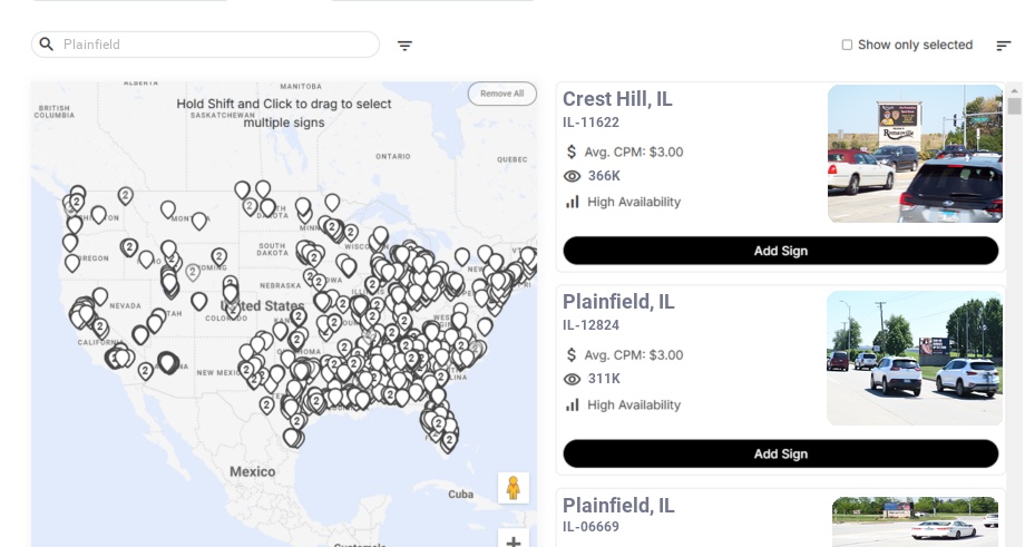 Billboard advertising in Plainfield Il, Illinois - Choose your favorite location