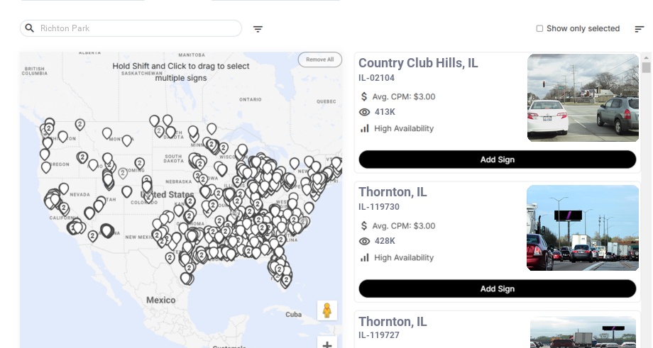 Billboard advertising in Richton Park Il, Illinois - Choose your favorite location