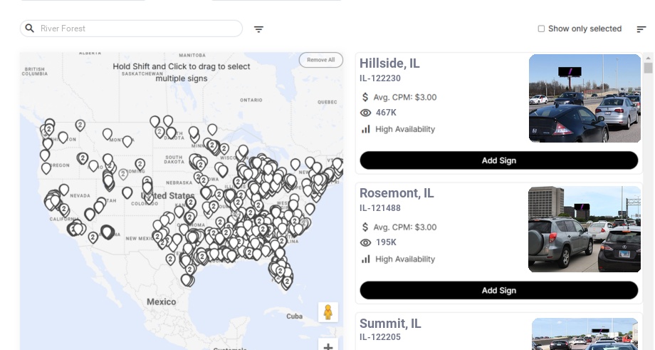 Billboard advertising in River Forest Il, Illinois - Choose your favorite location