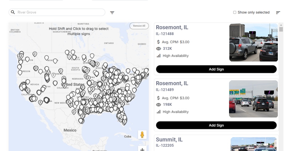Billboard advertising in River Grove Il, Illinois - Choose your favorite location