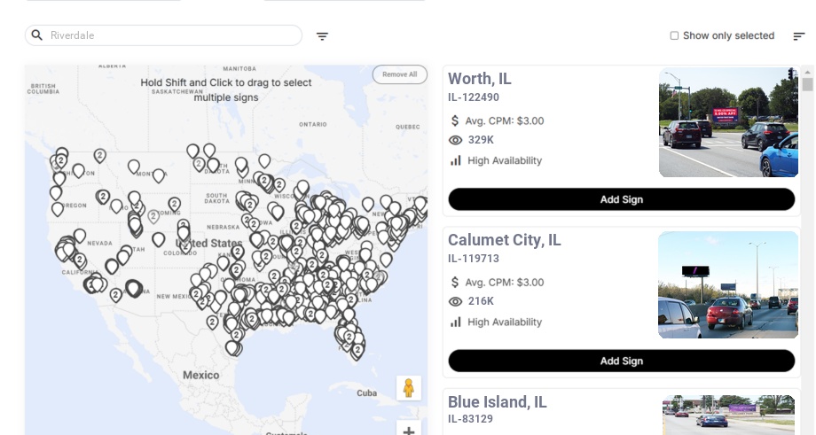 Billboard advertising in Riverdale Il, Illinois - Choose your favorite location