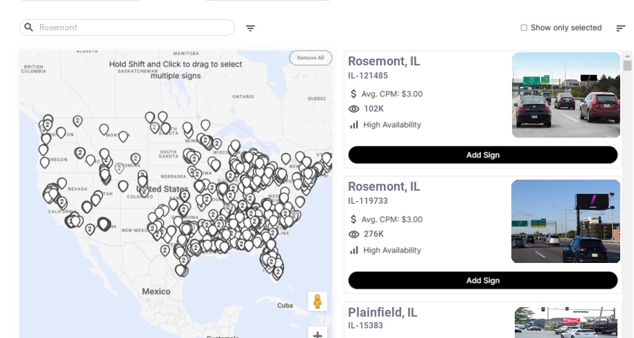 Billboard advertising in Rosemont Il, Illinois - Choose your favorite location