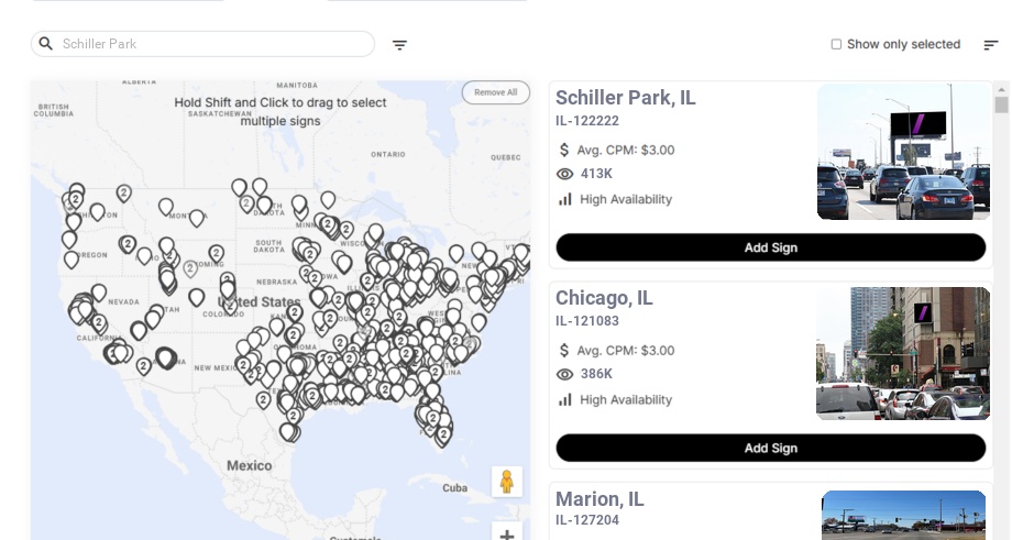 Billboard advertising in Schiller Park, Illinois - Choose your favorite location