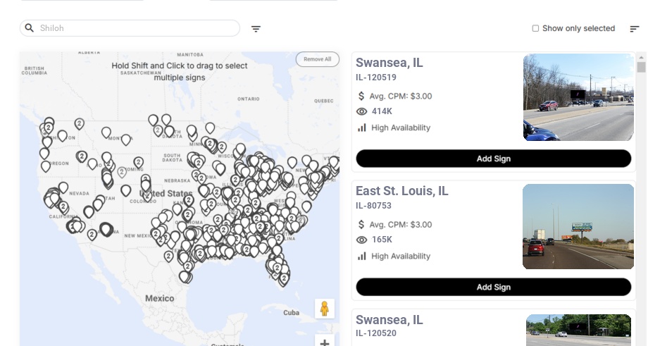 Billboard advertising in Shiloh Il, Illinois - Choose your favorite location