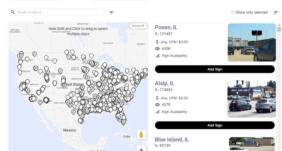 Billboard advertising in South Holland Il, Illinois - Choose your favorite location