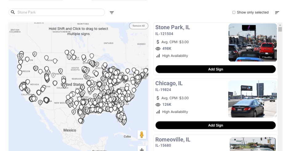 Billboard advertising in Stone Park Il, Illinois - Choose your favorite location