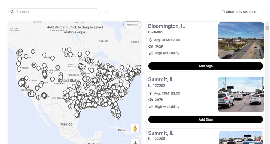 Billboard advertising in Summit Il, Illinois - Choose your favorite location