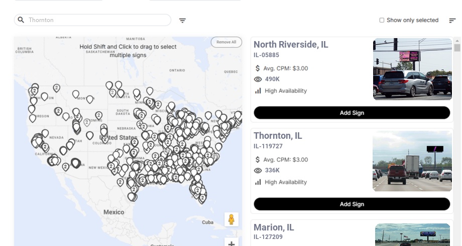 Billboard advertising in Thornton Il, Illinois - Choose your favorite location