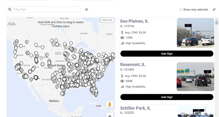 Billboard advertising in Villa Park Il, Illinois - Choose your favorite location
