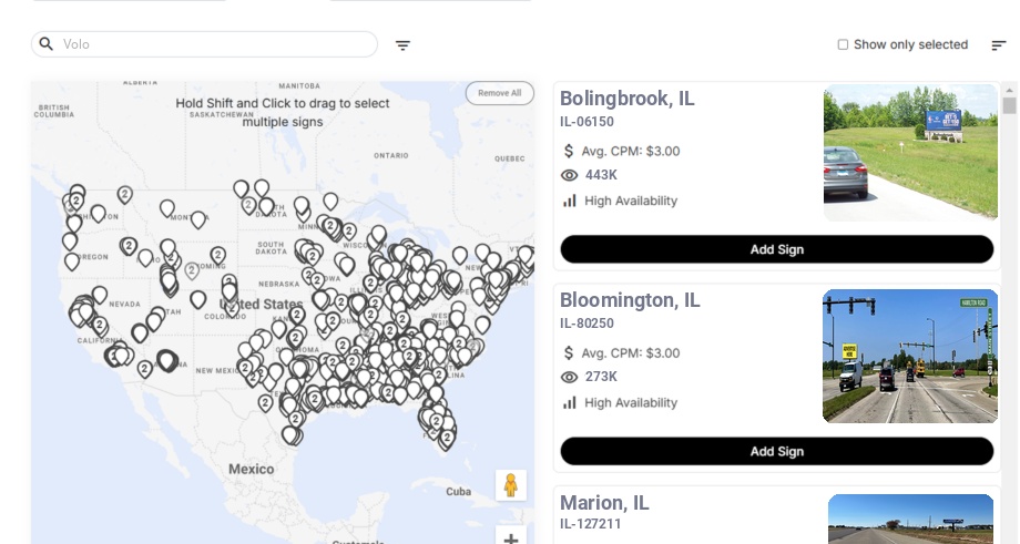 Billboard advertising in Volo, Illinois - Choose your favorite location