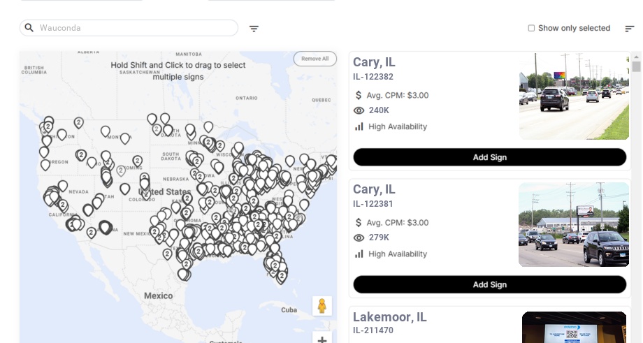 Billboard advertising in Wauconda Il, Illinois - Choose your favorite location