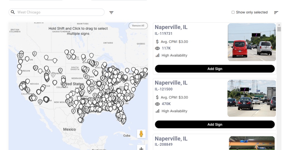 Billboard advertising in West Chicago Il, Illinois - Choose your favorite location
