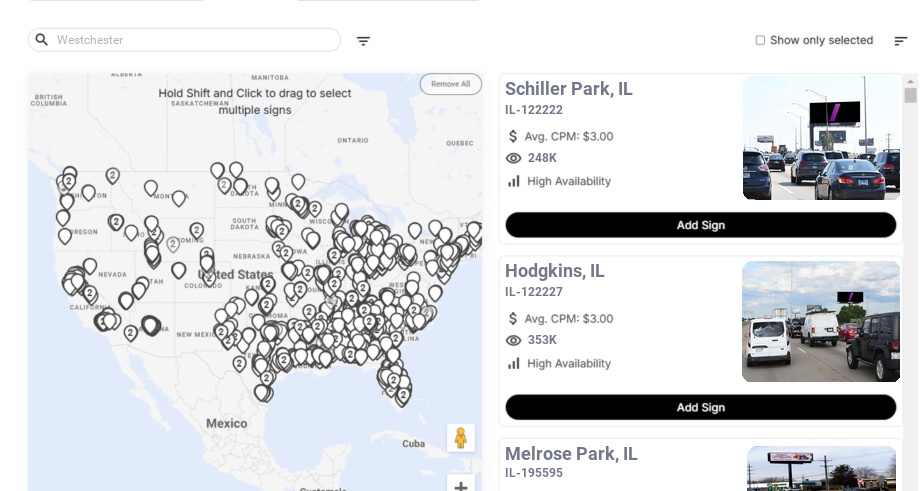 Billboard advertising in Westchester, Illinois - Choose your favorite location