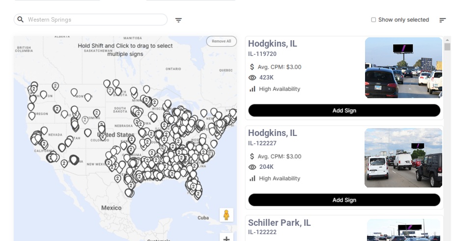 Billboard advertising in Western Springs Il, Illinois - Choose your favorite location
