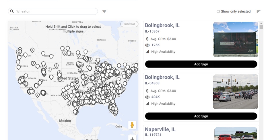 Billboard advertising in Wheaton Il, Illinois - Choose your favorite location