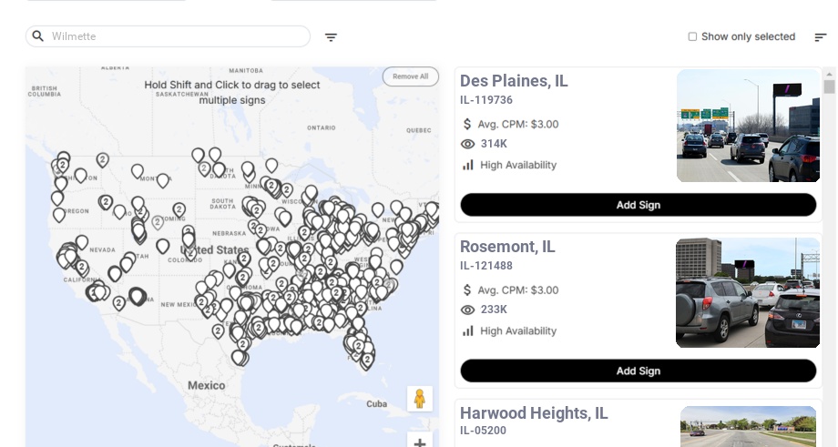 Billboard advertising in Wilmette Il, Illinois - Choose your favorite location