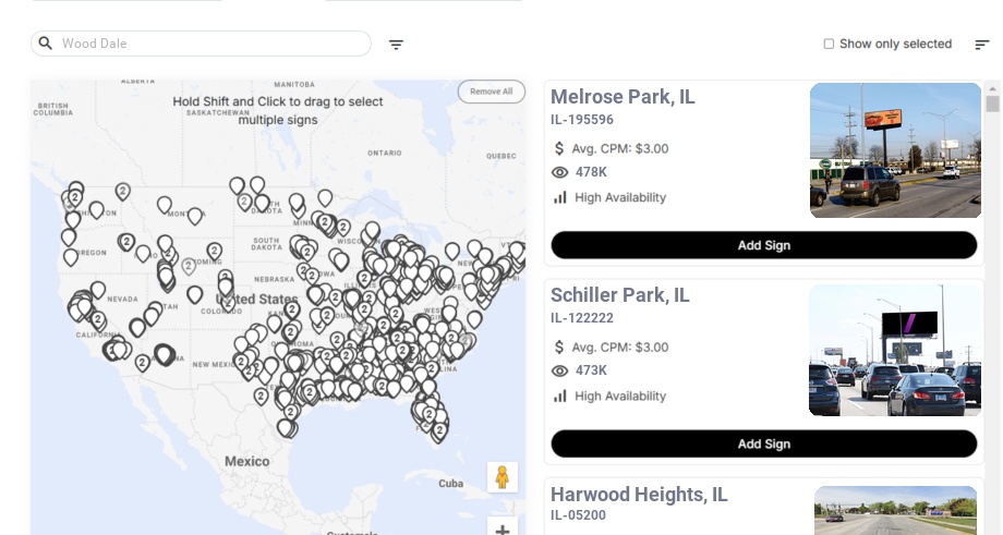 Billboard advertising in Wood Dale Il, Illinois - Choose your favorite location
