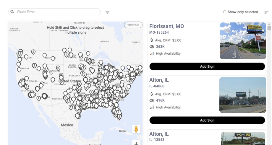 Billboard advertising in Wood River Il, Illinois - Choose your favorite location