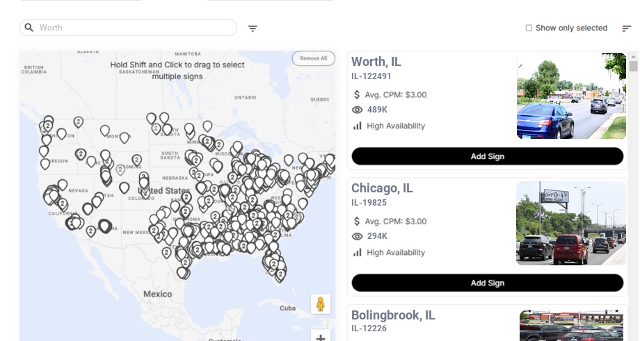 Billboard advertising in Worth Il, Illinois - Choose your favorite location