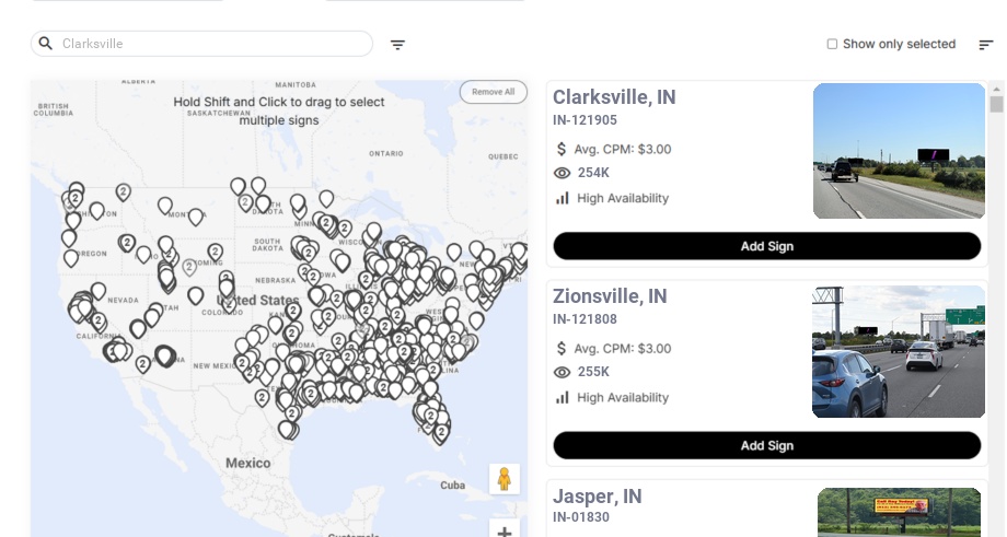 Billboard advertising in Clarksville In, Indiana - Choose your favorite location