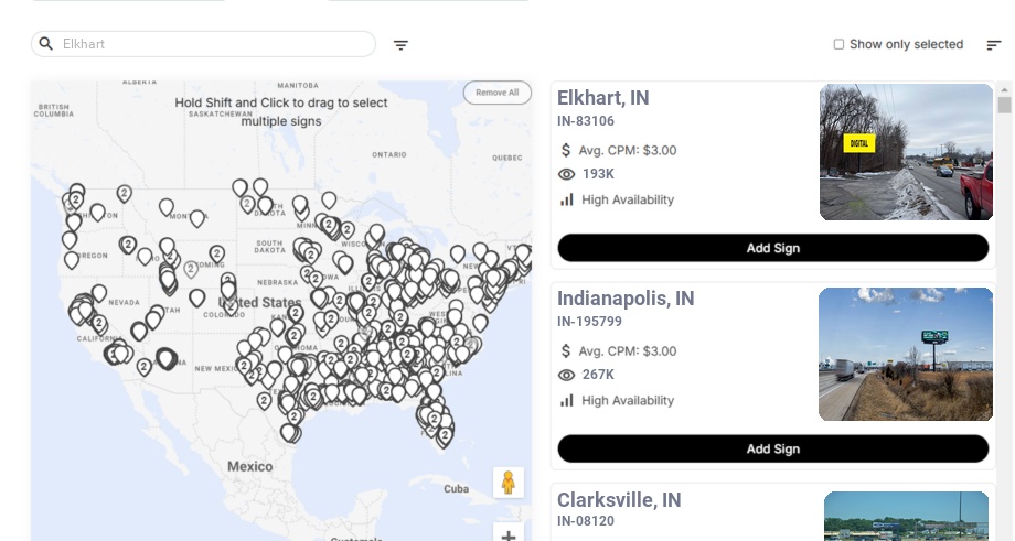 Billboard advertising in Elkhart, Indiana - Choose your favorite location