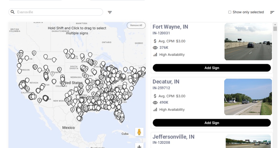 Billboard advertising in Evansville In, Indiana - Choose your favorite location