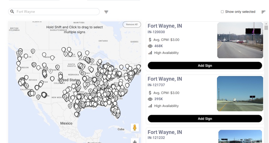 Billboard advertising in Fort Wayne In, Indiana - Choose your favorite location