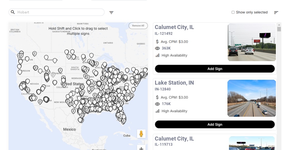 Billboard advertising in Hobart In, Indiana - Choose your favorite location